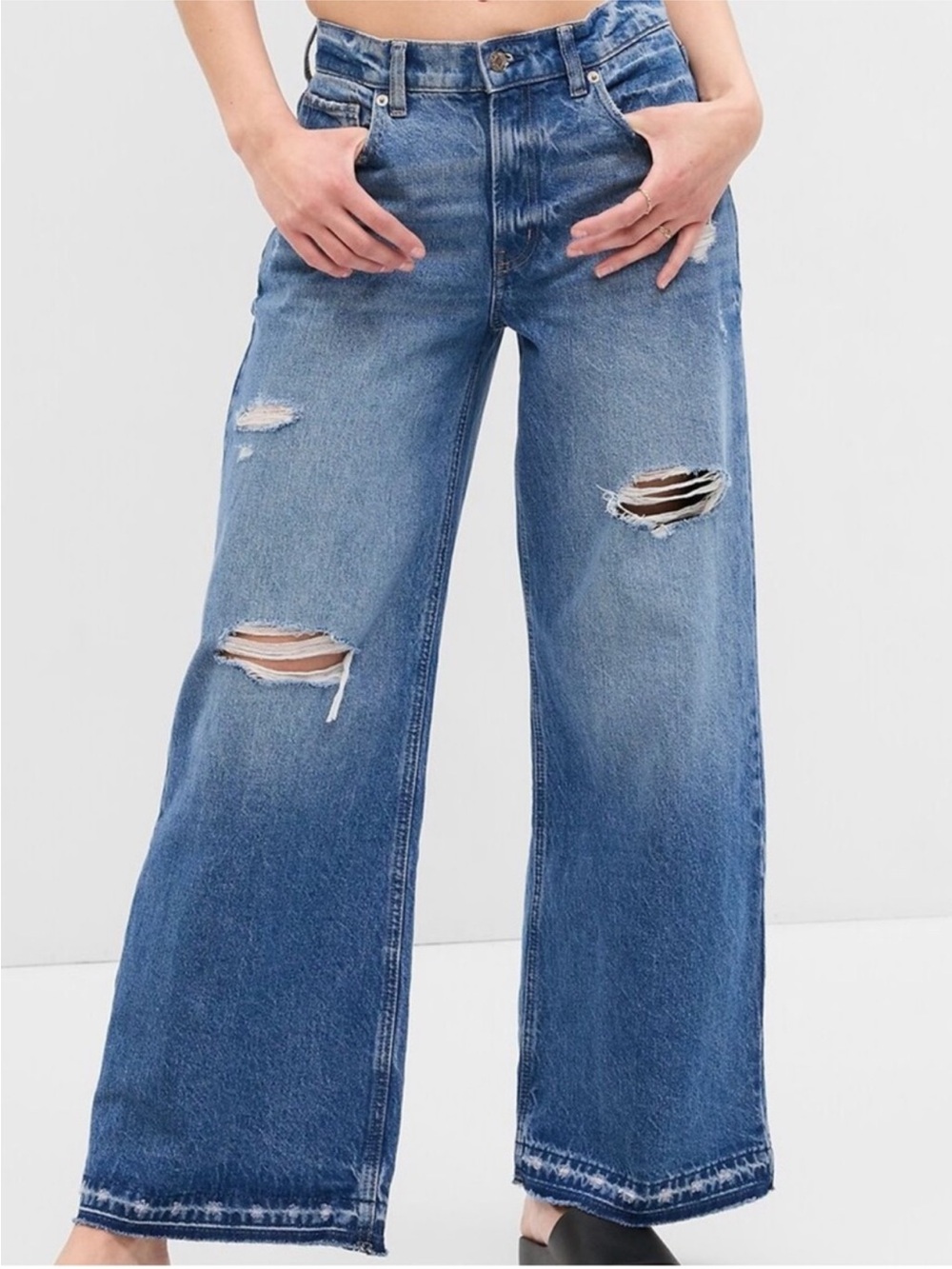 GAP Light Blue Distressed Wide-Leg Jeans
